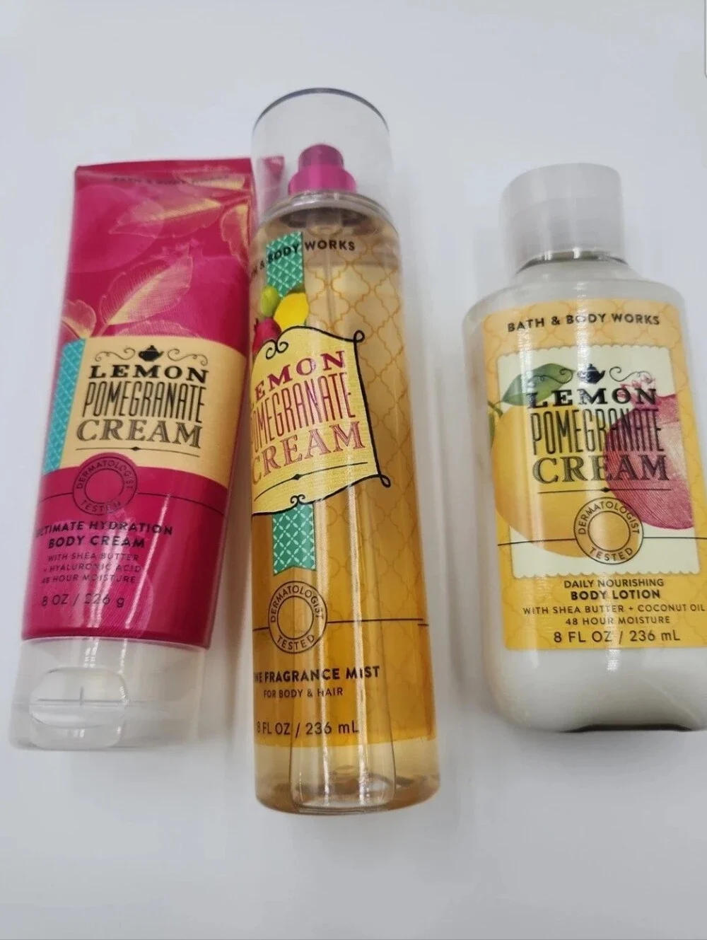 3 Bath & Body Works LEMON POMEGRANATE CREAM Splash Spray Cream Body Lotion NEW